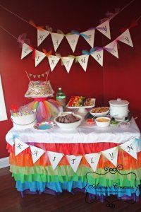 Rainbow Ruffled Plastic Tablecloth Birthday