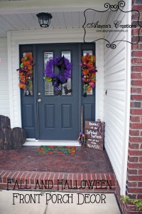 Halloween Front Porch Decor includes pallet pumpkins deco mesh wreaths and swags and wicked witch wooden sign with broomstick Make the switch to Thanksgiving easy with double sided sign