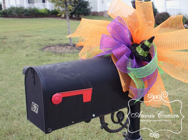 Halloween Mailbox Swag Witches Hat with glitter and deco mesh